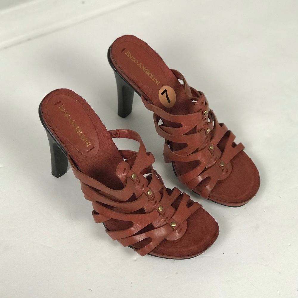Enzo Angiolini Brown Strappy High Heel Sandals